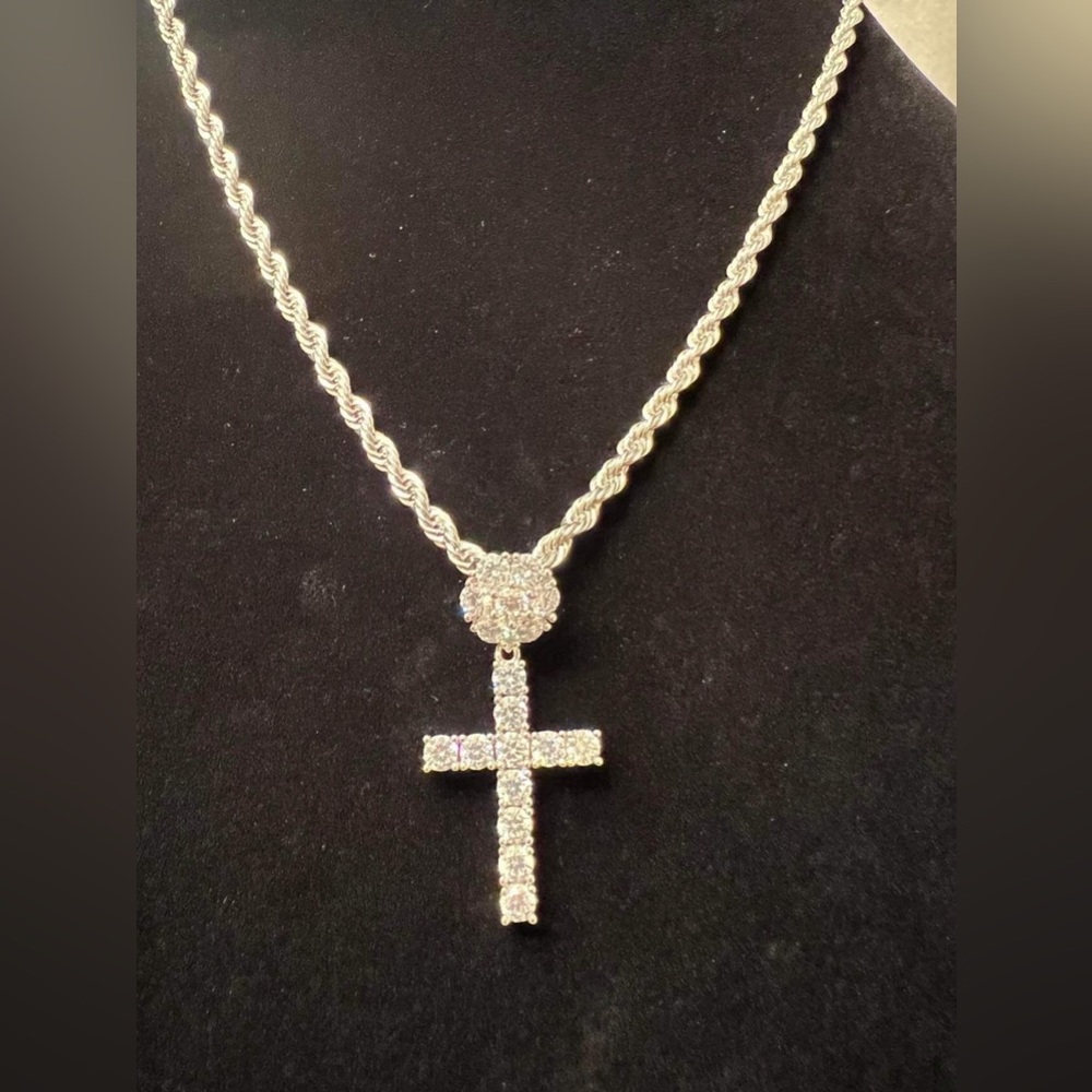 Rhinestone Cross Necklace Rope Chain Crystal Pendant Necklaces for Women and
